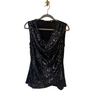 T Tahari Black Sequin Tank Top Size M